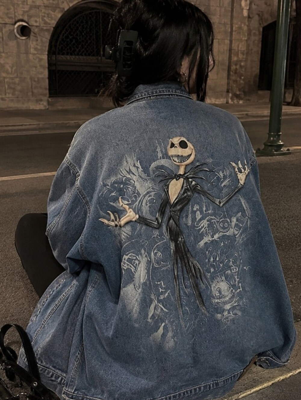 Nightmare Before Christmas Jack Skellington Denim Jacket Unisex Goth Emo Xl Dsny